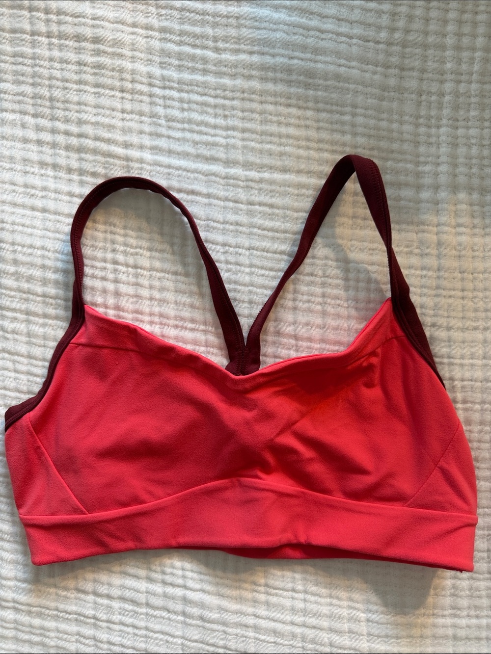 Athleta Coral Red Sports Bralette with Maroon Straps